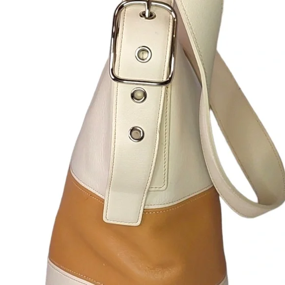 Coach Rugby Legacy Color Block Handbag Vintage Cream & Luggage Color Stripes - Picture 2 of 13